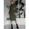 Khaki dlouhé svetrové rolákové šaty OKAROT (Veľkosť ONESIZE)