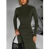Kaki dlhé svetrové rolákové šaty OKAROT