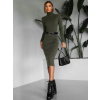 Kaki dlhé svetrové rolákové šaty OKAROT