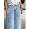 Modré stylové široké wide leg džíny TRINHA s perličkami (Veľkosť L)