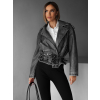 Šedá koženková biker bunda NATALKA (Veľkosť M/L)