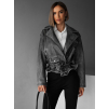Šedá koženková biker bunda NATALKA (Veľkosť M/L)