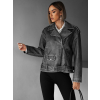 Šedá koženková biker bunda NATALKA (Veľkosť M/L)
