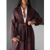Vínový koženkový dlhý kabát BAOCHAU