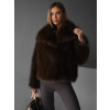 Hnědý krátký faux fur kožešinový kabátek HILARI (Veľkosť M/L)