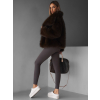 Hnědý krátký faux fur kožešinový kabátek HILARI (Veľkosť M/L)