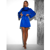 Kráľovsky modré saténové krátke šaty VOLALIT s dlhým rukávom
