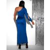 Modré večerné asymetrické dlhé šaty DUFOUR