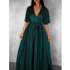 Smaragdové saténové dlhé šaty GO HOME s výstrihom