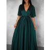 Smaragdové saténové dlouhé šaty GO HOME s výstřihem (Veľkosť ONESIZE)