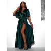 Smaragdové saténové dlhé šaty GO HOME s výstrihom