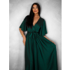 Smaragdové saténové dlhé šaty GO HOME s výstrihom