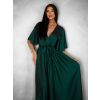 Smaragdové saténové dlouhé šaty GO HOME s výstřihem (Veľkosť ONESIZE)