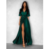Smaragdové saténové dlhé šaty GO HOME s výstrihom