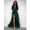 Smaragdové saténové dlouhé šaty GO HOME s výstřihem (Veľkosť ONESIZE)