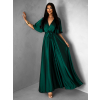 Smaragdové saténové dlhé šaty GO HOME s výstrihom