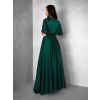 Smaragdové saténové dlouhé šaty GO HOME s výstřihem (Veľkosť ONESIZE)