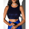 Tmavě modrý flitrovaný crop top MISSIR (Veľkosť ONESIZE)