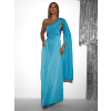 Tyrkysové spoločenské plisované šaty JERSAY s vlečkou