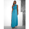 Tyrkysové spoločenské plisované šaty JERSAY s vlečkou