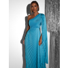 Tyrkysové spoločenské plisované šaty JERSAY s vlečkou