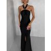 Černé večerní dlouhé šaty TRUCE s holými zády (Veľkosť L)