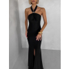 Čierne večerné dlhé šaty TRUCE s holým chrbtom