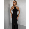 Čierne večerné dlhé šaty TRUCE s holým chrbtom