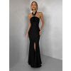 Černé večerní dlouhé šaty TRUCE s holými zády (Veľkosť L)