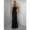 Černé večerní dlouhé šaty TRUCE s holými zády (Veľkosť L)