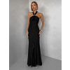 Čierne večerné dlhé šaty TRUCE s holým chrbtom