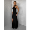 Čierne večerné dlhé šaty TRUCE s holým chrbtom