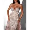 Béžovoružové luxusné plesové šaty ROBES s kamienkami