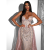 Béžovoružové luxusné plesové šaty ROBES s kamienkami