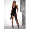 Čierne krátke trblietavé koktailové šaty MODOM s bodmi