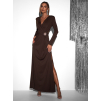 Hnedé zavinovacie elegantné dlhé šaty GIOELE s brošňou