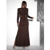 Hnedé zavinovacie elegantné dlhé šaty GIOELE s brošňou