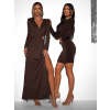 Hnedé zavinovacie elegantné dlhé šaty GIOELE s brošňou