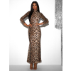 Leopardie večerné šaty APRICOT s dlhým rukávom