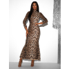 Leopardie večerné šaty APRICOT s dlhým rukávom