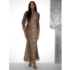 Leopardie večerné šaty APRICOT s dlhým rukávom