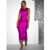 Magenta saténové dlhé šaty JUTTA s prestrihmi
