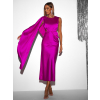 Magenta saténové dlhé šaty JUTTA s prestrihmi