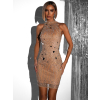 Nude koktailové krátke trblietavé šaty SIMAK