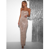 Nude sexy trblietavé šaty POLAM bez ramienok