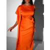 Oranžové dlhé saténové šaty JUTTA s prestrihmi
