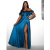 Petrolejové večerné saténové dlhé šaty EBOLIA