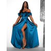Petrolejové večerné saténové dlhé šaty EBOLIA