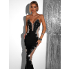 Čierne luxusné večerné šaty KOMAK s kamienkami