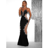 Čierne luxusné večerné šaty KOMAK s kamienkami